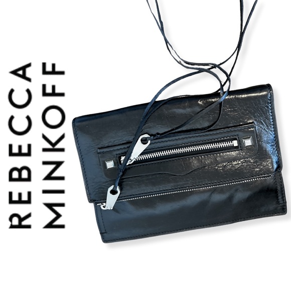 Rebecca Minkoff Small Regan Clutch- Black Patent Leather Silver Hardware